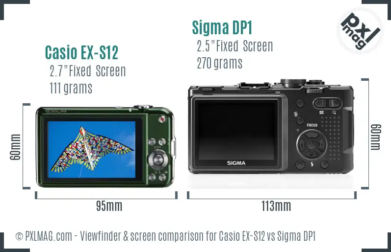 Casio EX-S12 vs Sigma DP1 Screen and Viewfinder comparison