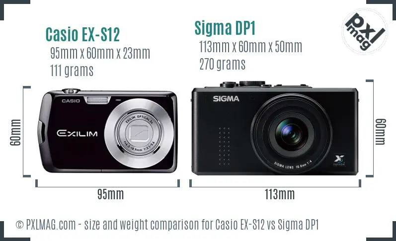 Casio EX-S12 vs Sigma DP1 size comparison
