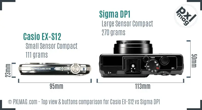Casio EX-S12 vs Sigma DP1 top view buttons comparison