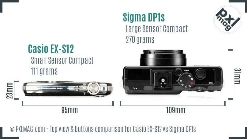 Casio EX-S12 vs Sigma DP1s top view buttons comparison