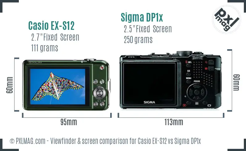 Casio EX-S12 vs Sigma DP1x Screen and Viewfinder comparison