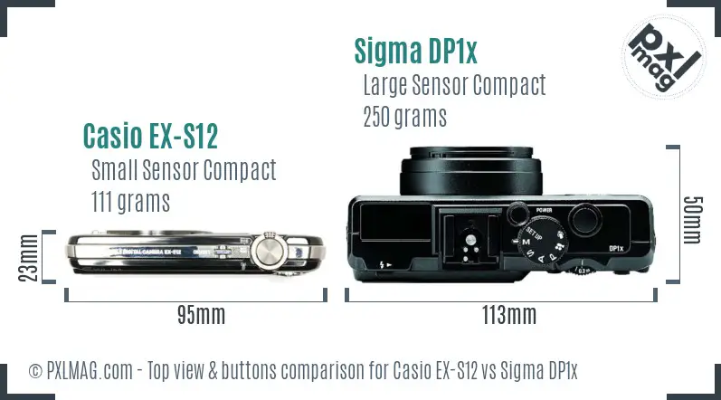Casio EX-S12 vs Sigma DP1x top view buttons comparison