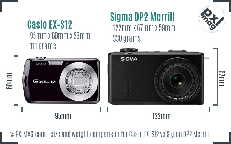 Casio EX-S12 vs Sigma DP2 Merrill size comparison