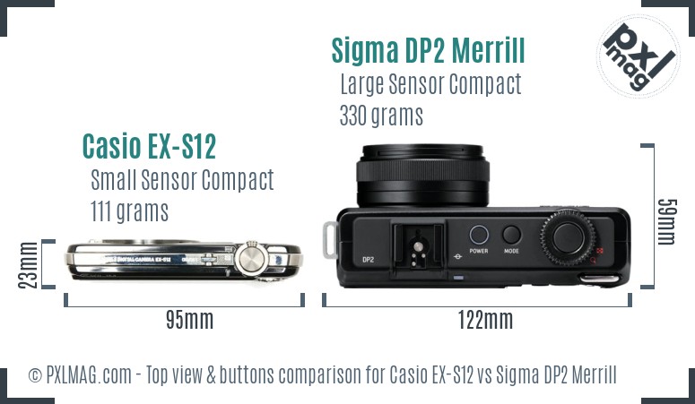 Casio EX-S12 vs Sigma DP2 Merrill top view buttons comparison