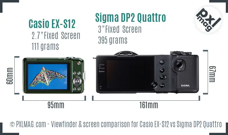 Casio EX-S12 vs Sigma DP2 Quattro Screen and Viewfinder comparison