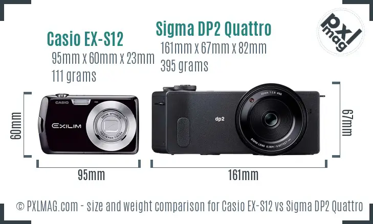 Casio EX-S12 vs Sigma DP2 Quattro size comparison