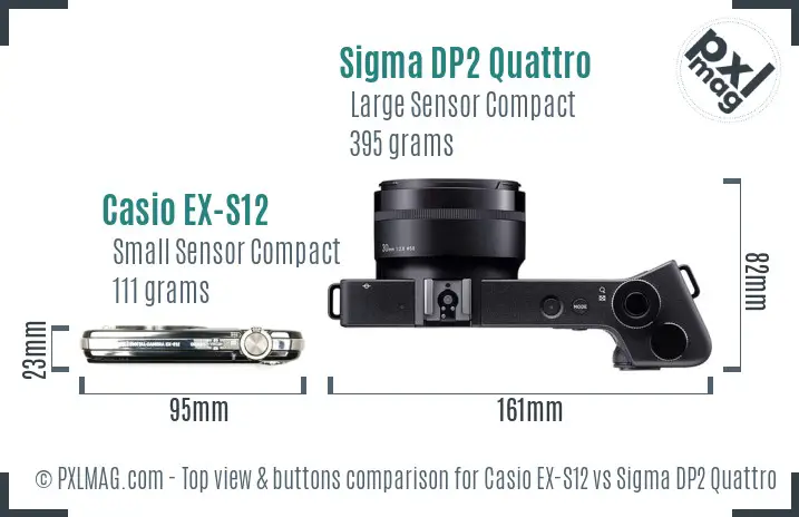 Casio EX-S12 vs Sigma DP2 Quattro top view buttons comparison