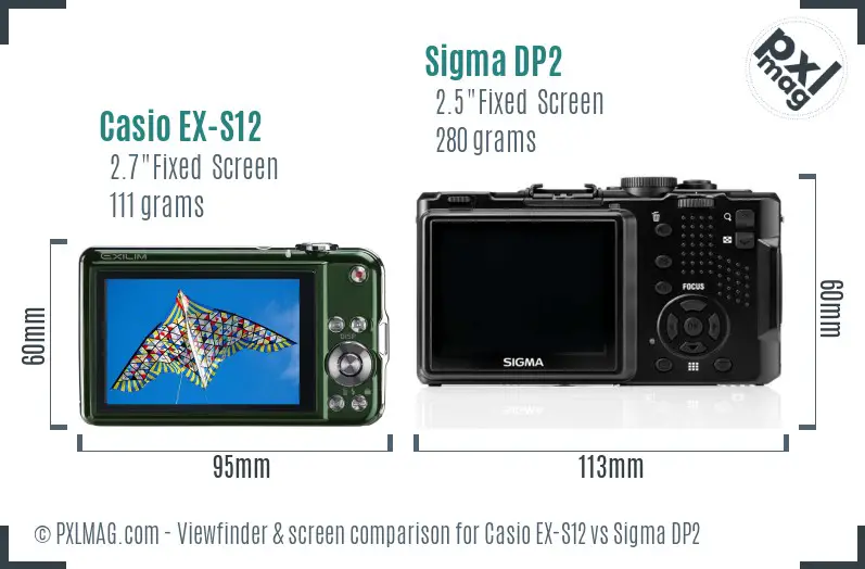 Casio EX-S12 vs Sigma DP2 Screen and Viewfinder comparison