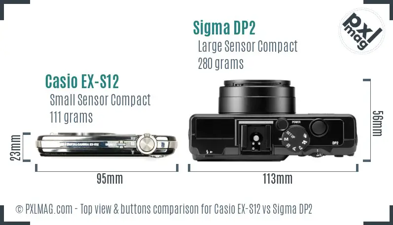 Casio EX-S12 vs Sigma DP2 top view buttons comparison