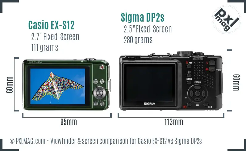 Casio EX-S12 vs Sigma DP2s Screen and Viewfinder comparison