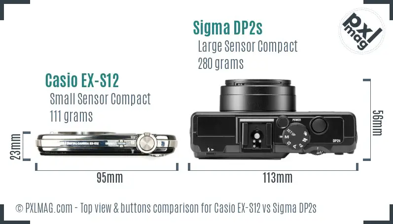 Casio EX-S12 vs Sigma DP2s top view buttons comparison