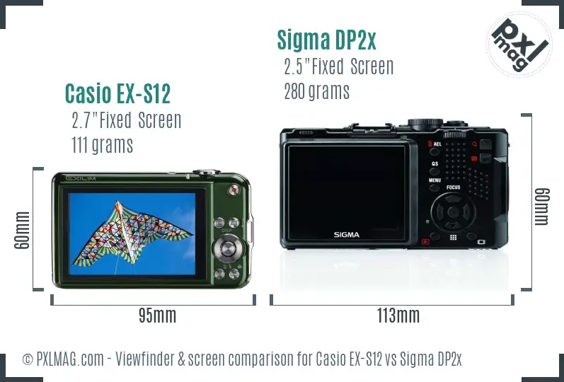 Casio EX-S12 vs Sigma DP2x Screen and Viewfinder comparison