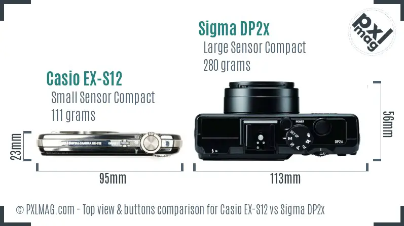 Casio EX-S12 vs Sigma DP2x top view buttons comparison