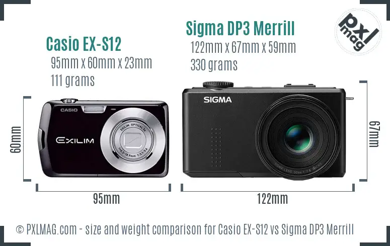 Casio EX-S12 vs Sigma DP3 Merrill size comparison