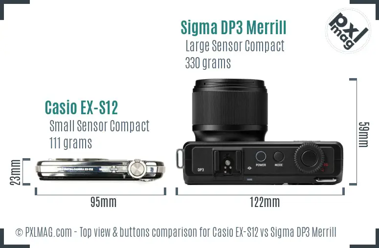 Casio EX-S12 vs Sigma DP3 Merrill top view buttons comparison