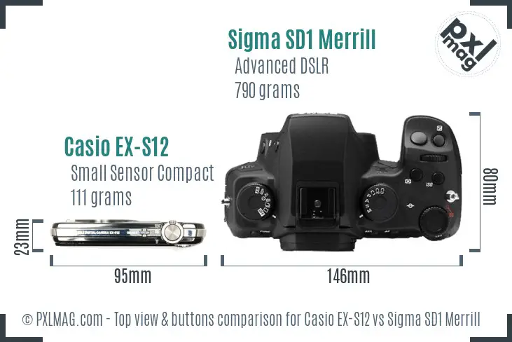 Casio EX-S12 vs Sigma SD1 Merrill top view buttons comparison