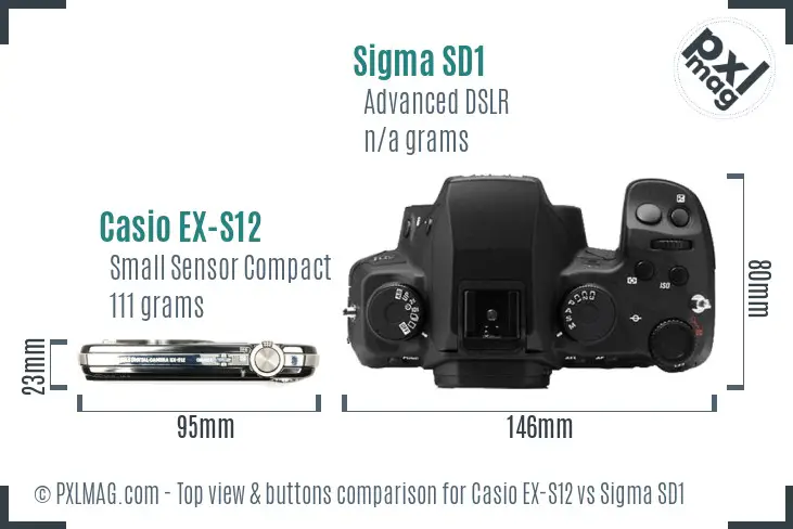 Casio EX-S12 vs Sigma SD1 top view buttons comparison