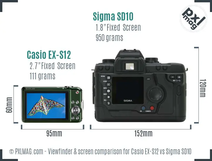 Casio EX-S12 vs Sigma SD10 Screen and Viewfinder comparison