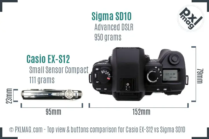 Casio EX-S12 vs Sigma SD10 top view buttons comparison