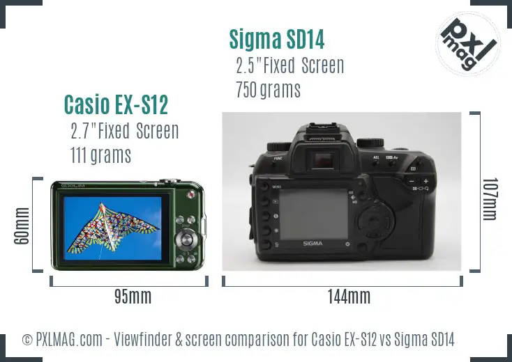 Casio EX-S12 vs Sigma SD14 Screen and Viewfinder comparison