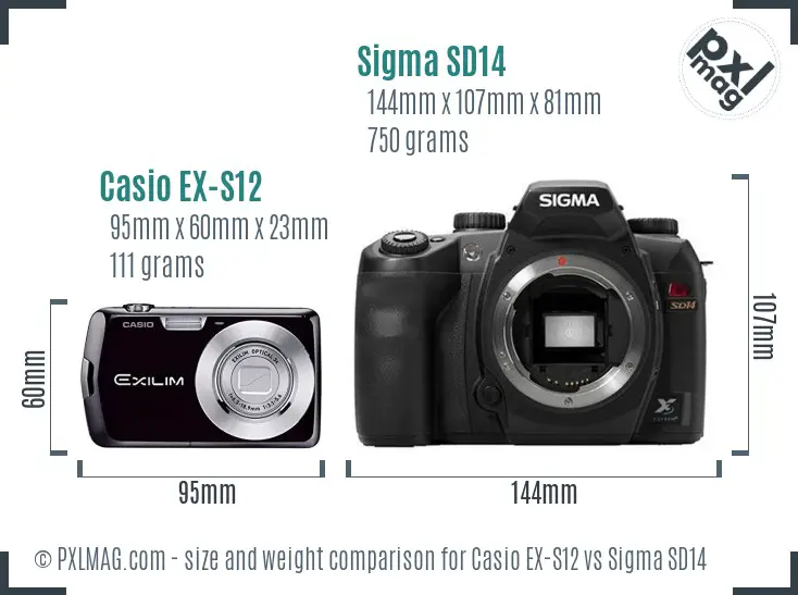 Casio EX-S12 vs Sigma SD14 size comparison