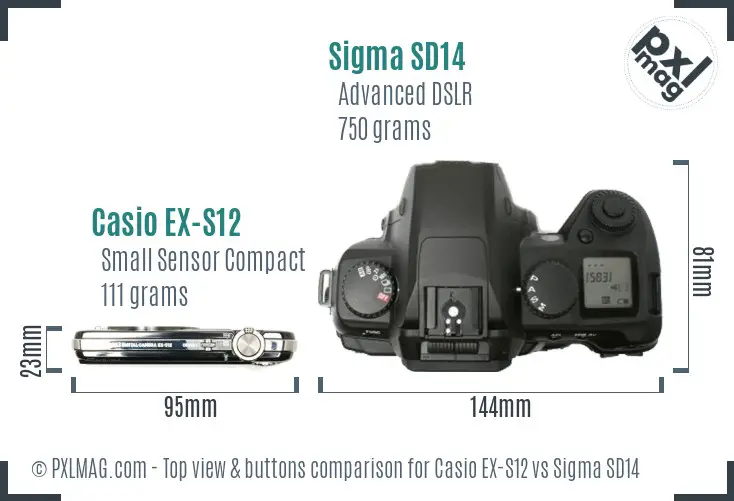 Casio EX-S12 vs Sigma SD14 top view buttons comparison