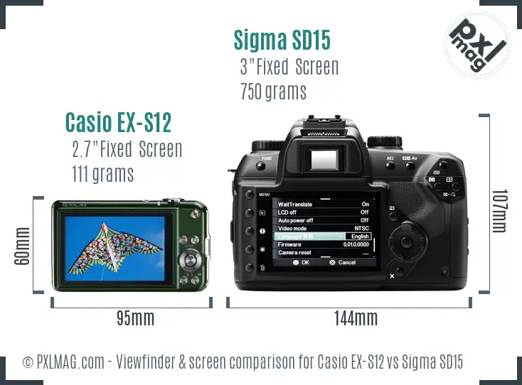 Casio EX-S12 vs Sigma SD15 Screen and Viewfinder comparison