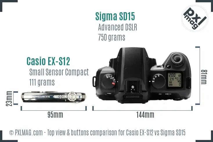 Casio EX-S12 vs Sigma SD15 top view buttons comparison