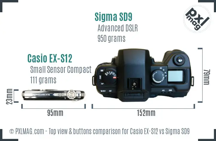 Casio EX-S12 vs Sigma SD9 top view buttons comparison