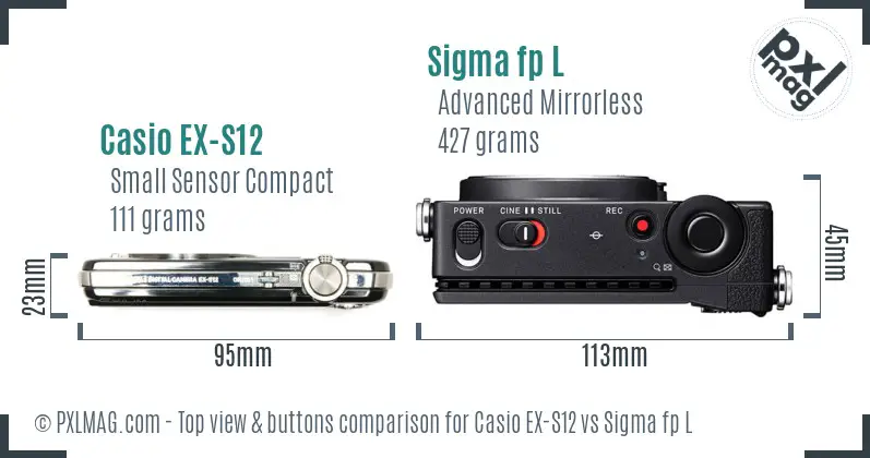 Casio EX-S12 vs Sigma fp L top view buttons comparison