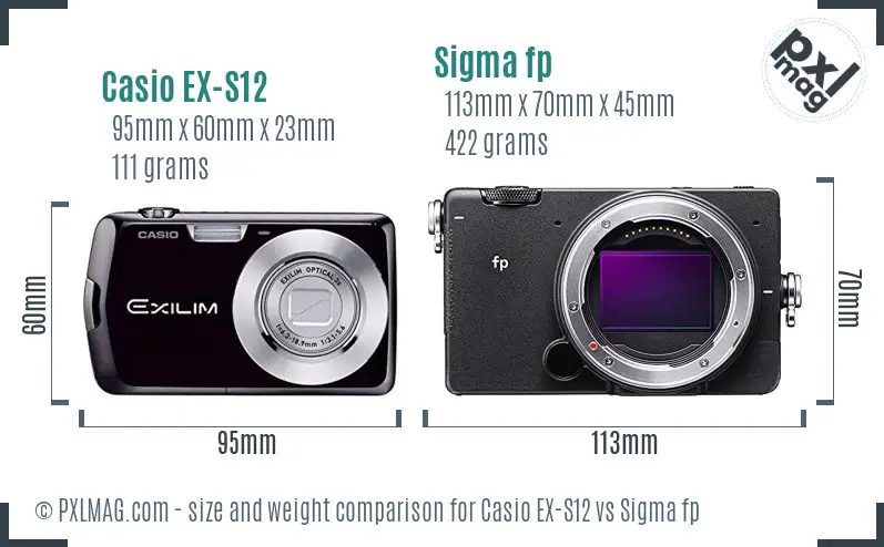 Casio EX-S12 vs Sigma fp size comparison