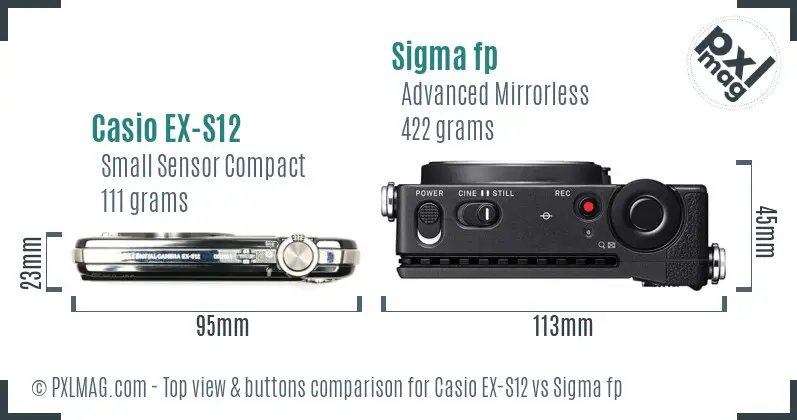 Casio EX-S12 vs Sigma fp top view buttons comparison