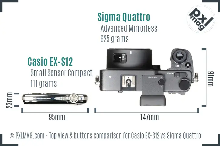 Casio EX-S12 vs Sigma Quattro top view buttons comparison