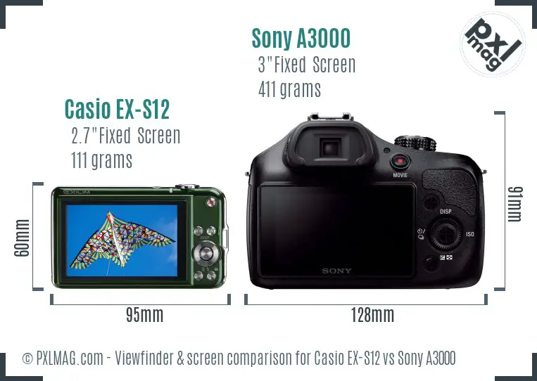Casio EX-S12 vs Sony A3000 Screen and Viewfinder comparison