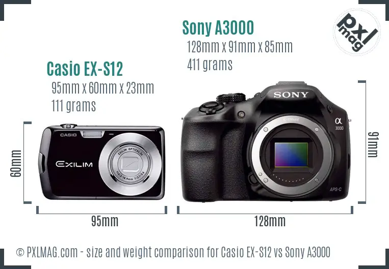 Casio EX-S12 vs Sony A3000 size comparison