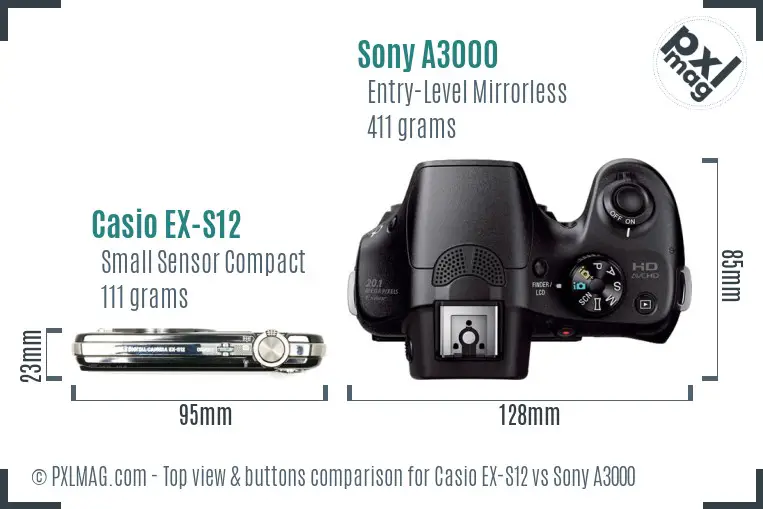 Casio EX-S12 vs Sony A3000 top view buttons comparison
