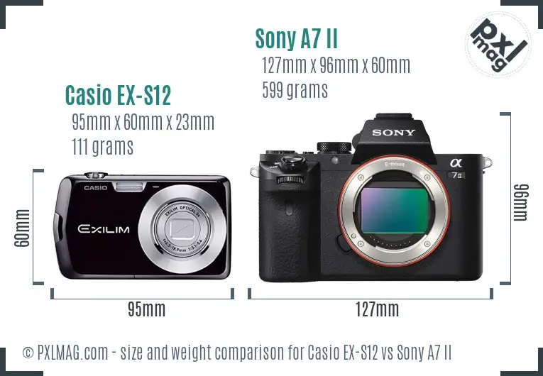 Casio EX-S12 vs Sony A7 II size comparison