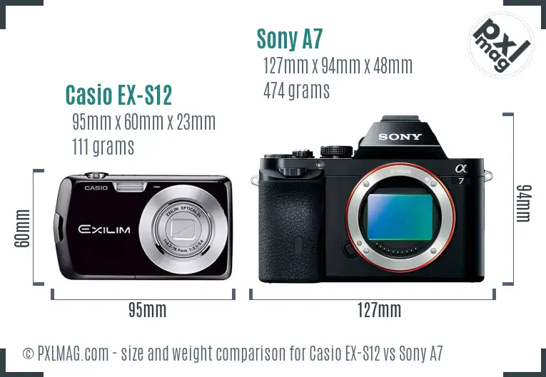 Casio EX-S12 vs Sony A7 size comparison