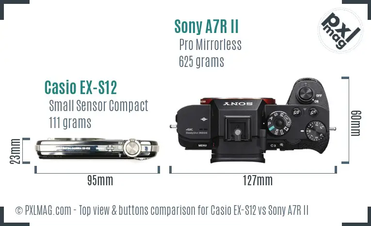 Casio EX-S12 vs Sony A7R II top view buttons comparison