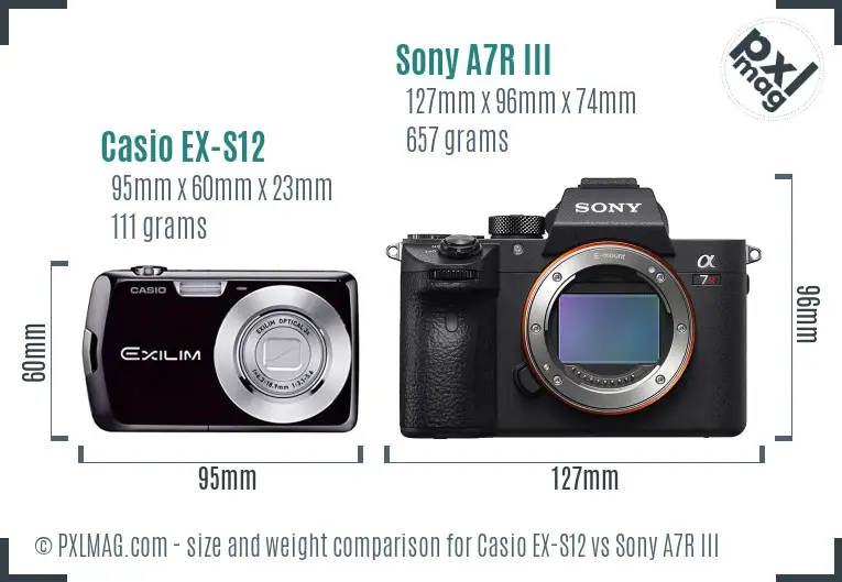 Casio EX-S12 vs Sony A7R III size comparison