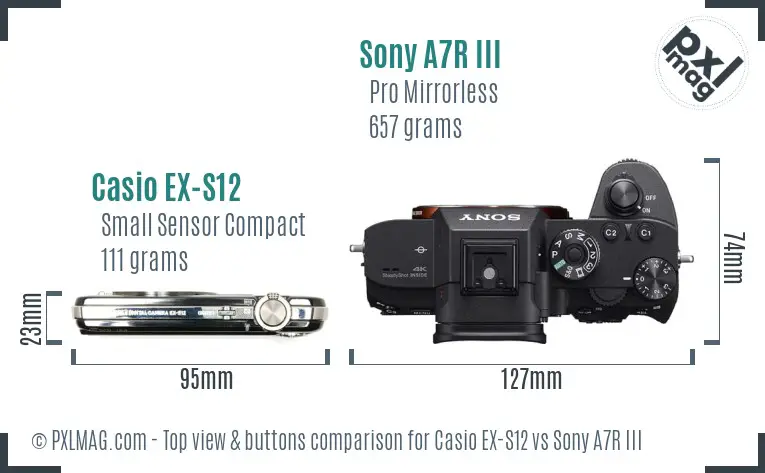 Casio EX-S12 vs Sony A7R III top view buttons comparison