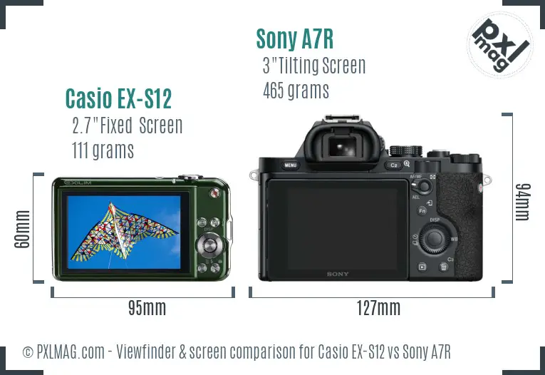 Casio EX-S12 vs Sony A7R Screen and Viewfinder comparison