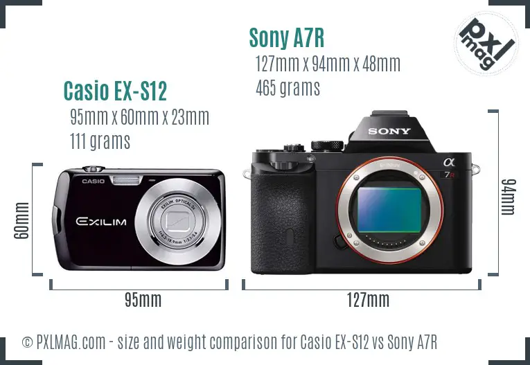 Casio EX-S12 vs Sony A7R size comparison