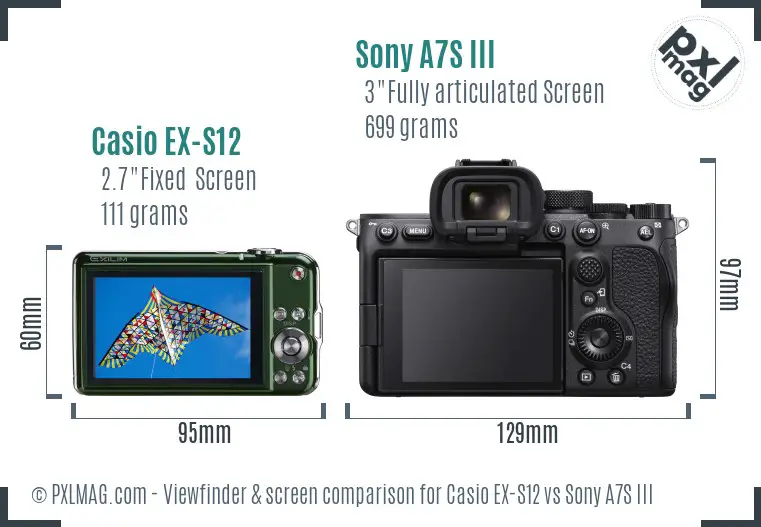 Casio EX-S12 vs Sony A7S III Screen and Viewfinder comparison