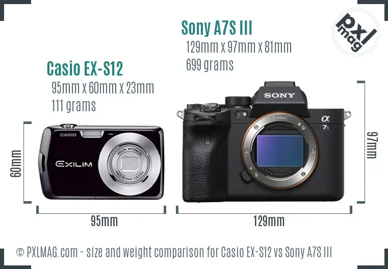 Casio EX-S12 vs Sony A7S III size comparison
