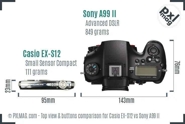 Casio EX-S12 vs Sony A99 II top view buttons comparison