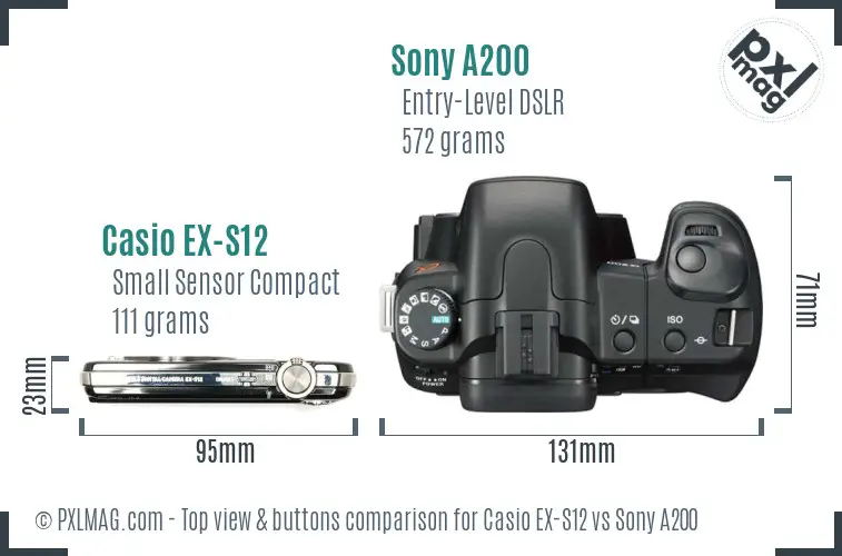 Casio EX-S12 vs Sony A200 top view buttons comparison