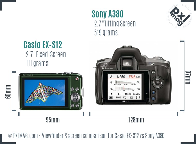 Casio EX-S12 vs Sony A380 Screen and Viewfinder comparison