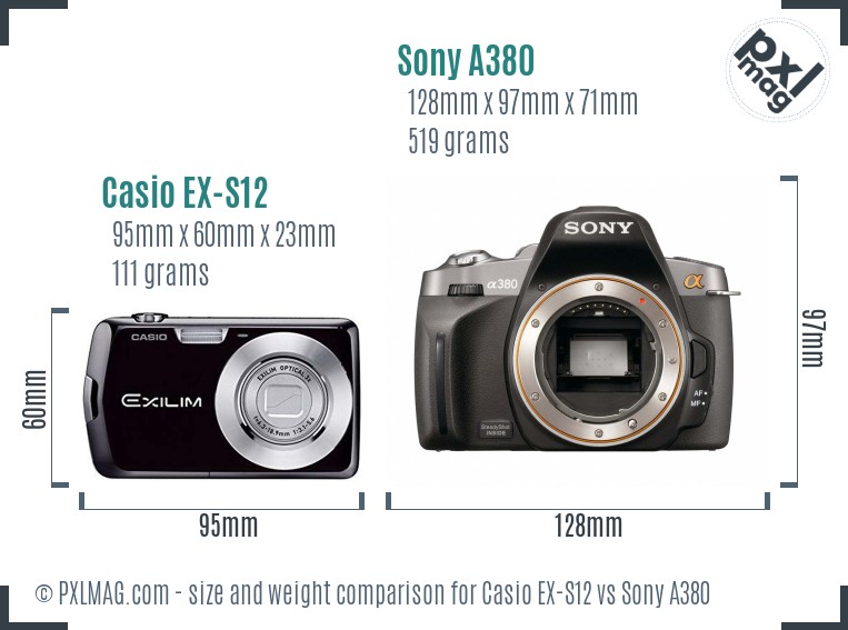 Casio EX-S12 vs Sony A380 size comparison