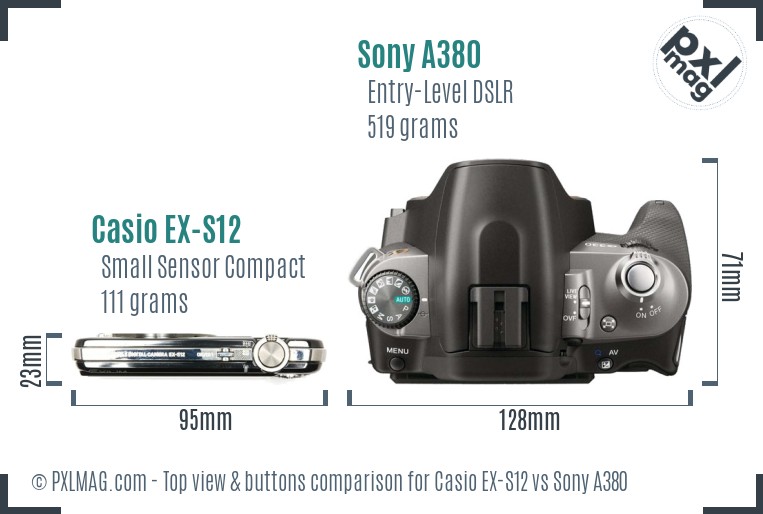 Casio EX-S12 vs Sony A380 top view buttons comparison